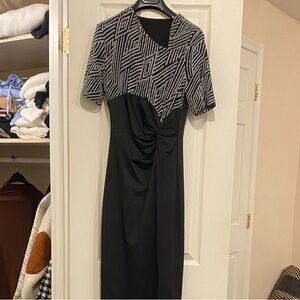 Elegant Black and silver Geometric Dress maxi